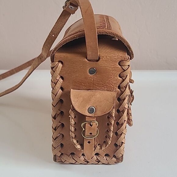 Mexican Hand Tooled Leather Bag Box  Purse Mini Messenger Bag - Picture 3 of 13